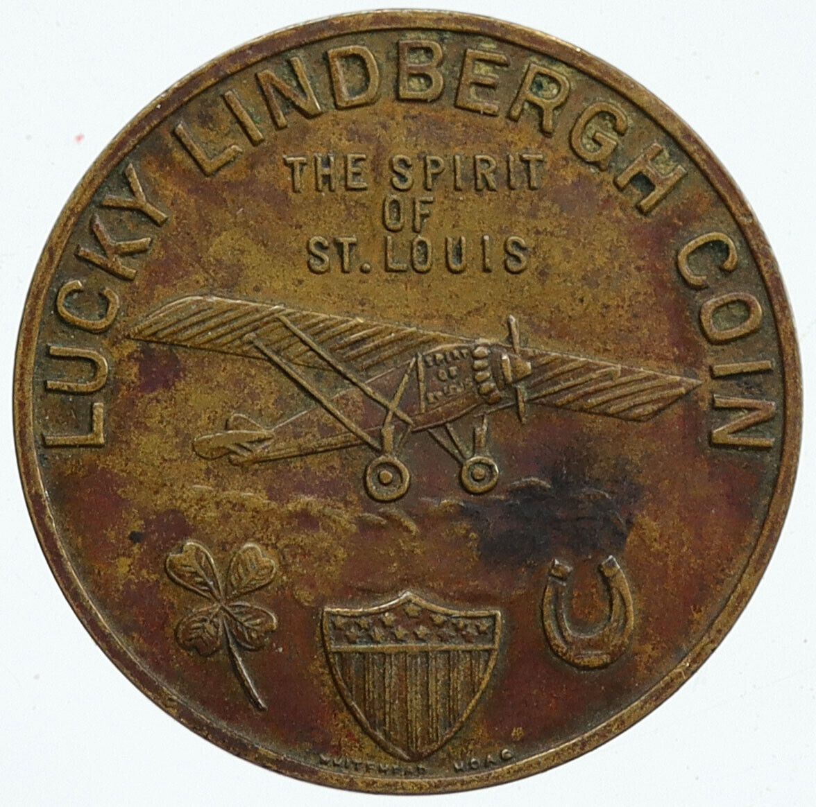 1927 USA Charles LUCKY Lindbergh Pilot Spirit of Saint Louis OLD Medal i116117