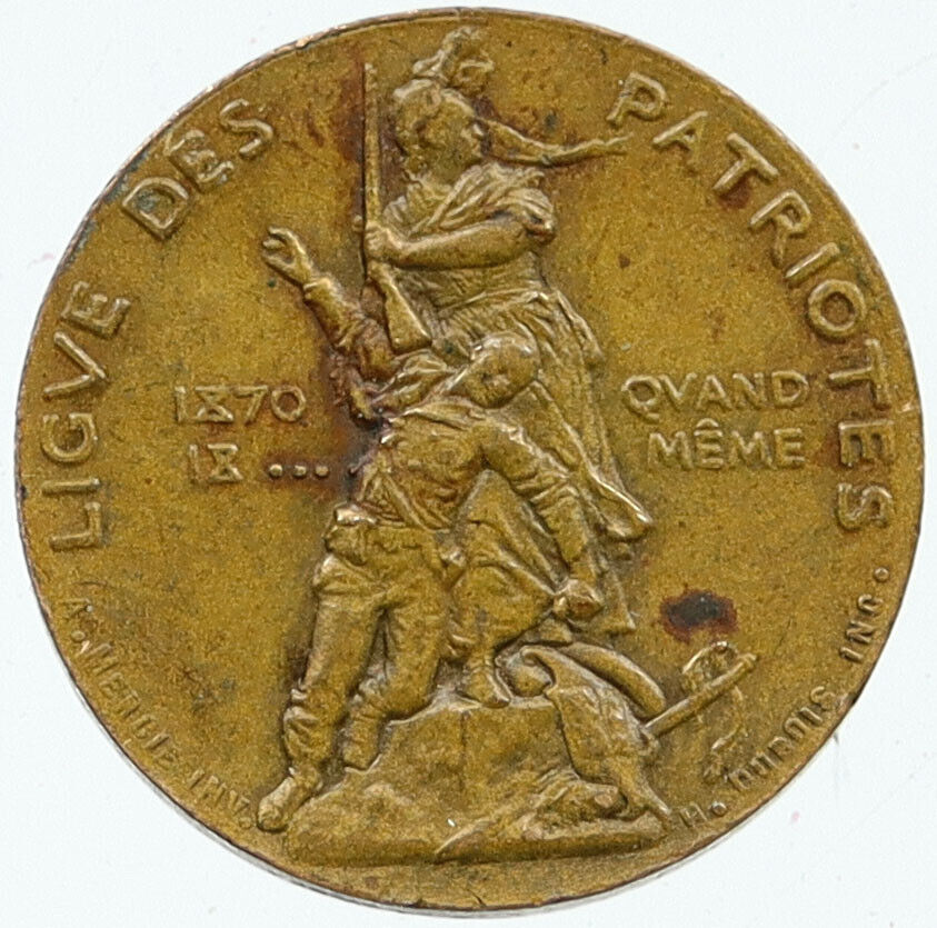 1892 FRANCE League of Patriots Prussia War of 1870 Antique Medal Statue i116123