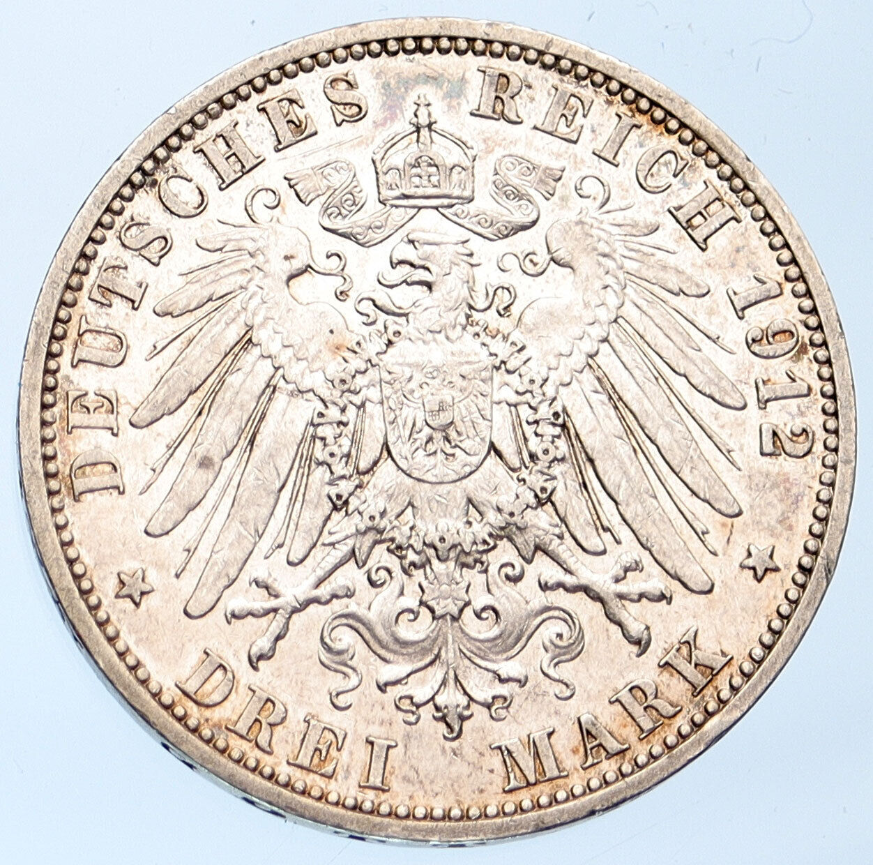 1912 A PRUSSIA KINGDOM Germany WILHELM II Old Silver 3 Mark German Coin i115159