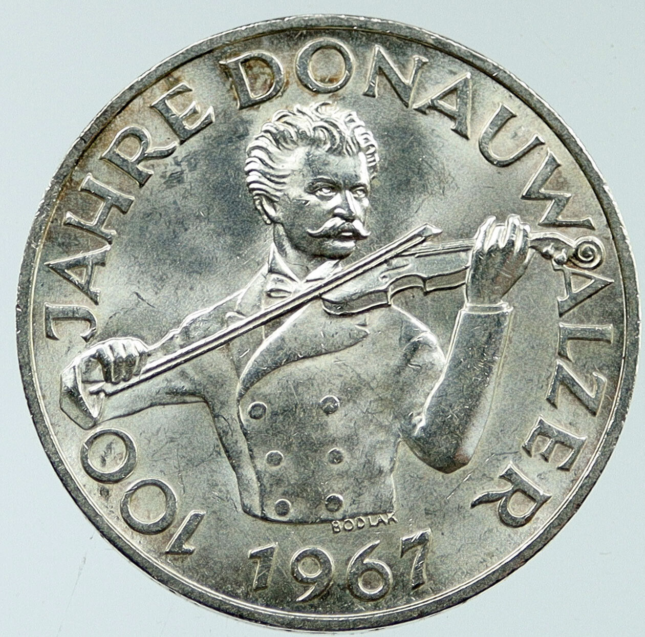 1967 AUSTRIA Blue Danube Waltz Violin VINTAGE Silver 50 Shilling Coin i117626