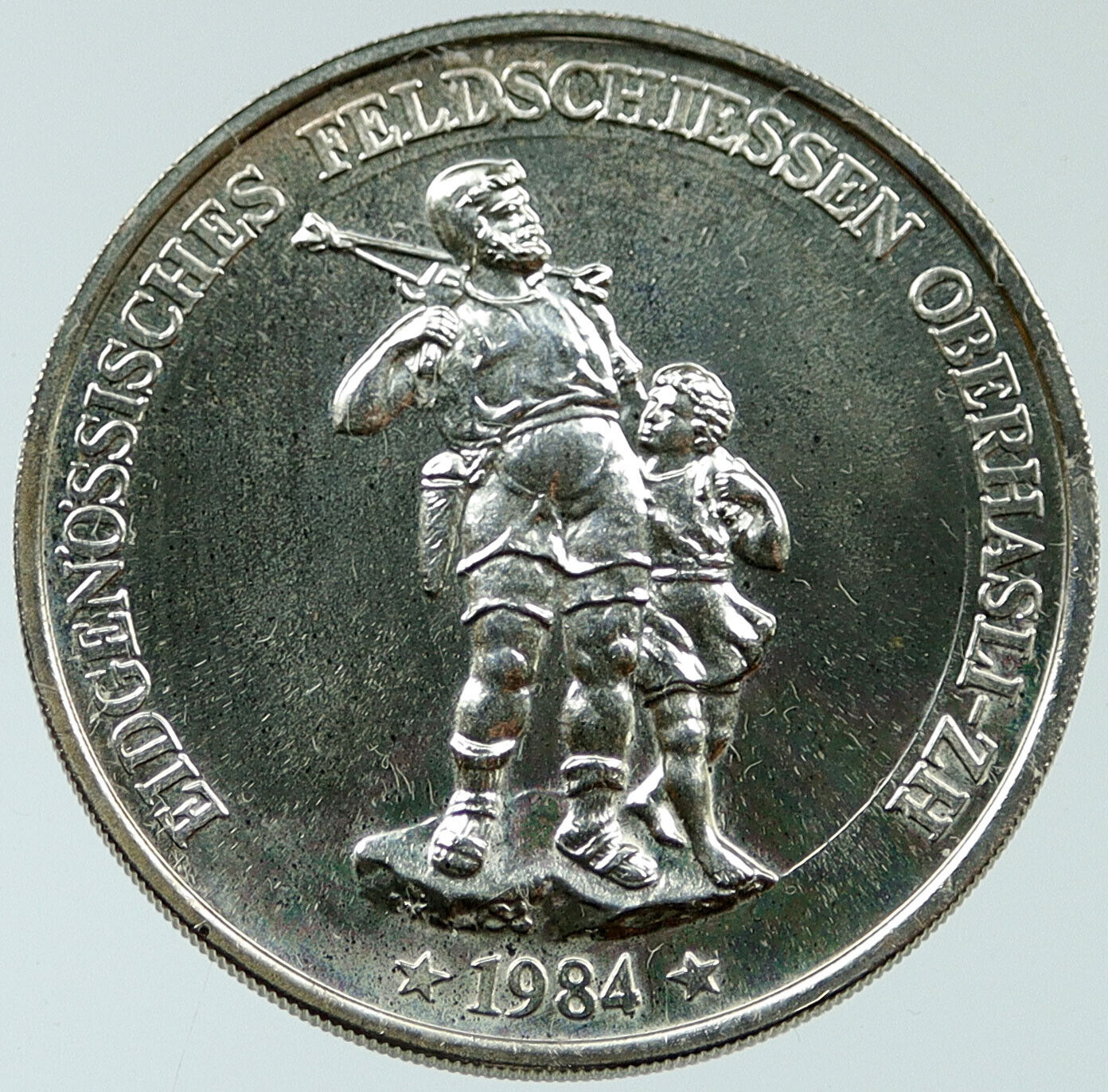 1984 SWITZERLAND Swiss SHOOTING FESTIVAL Oberhasli Silver 50 Francs Coin i117635