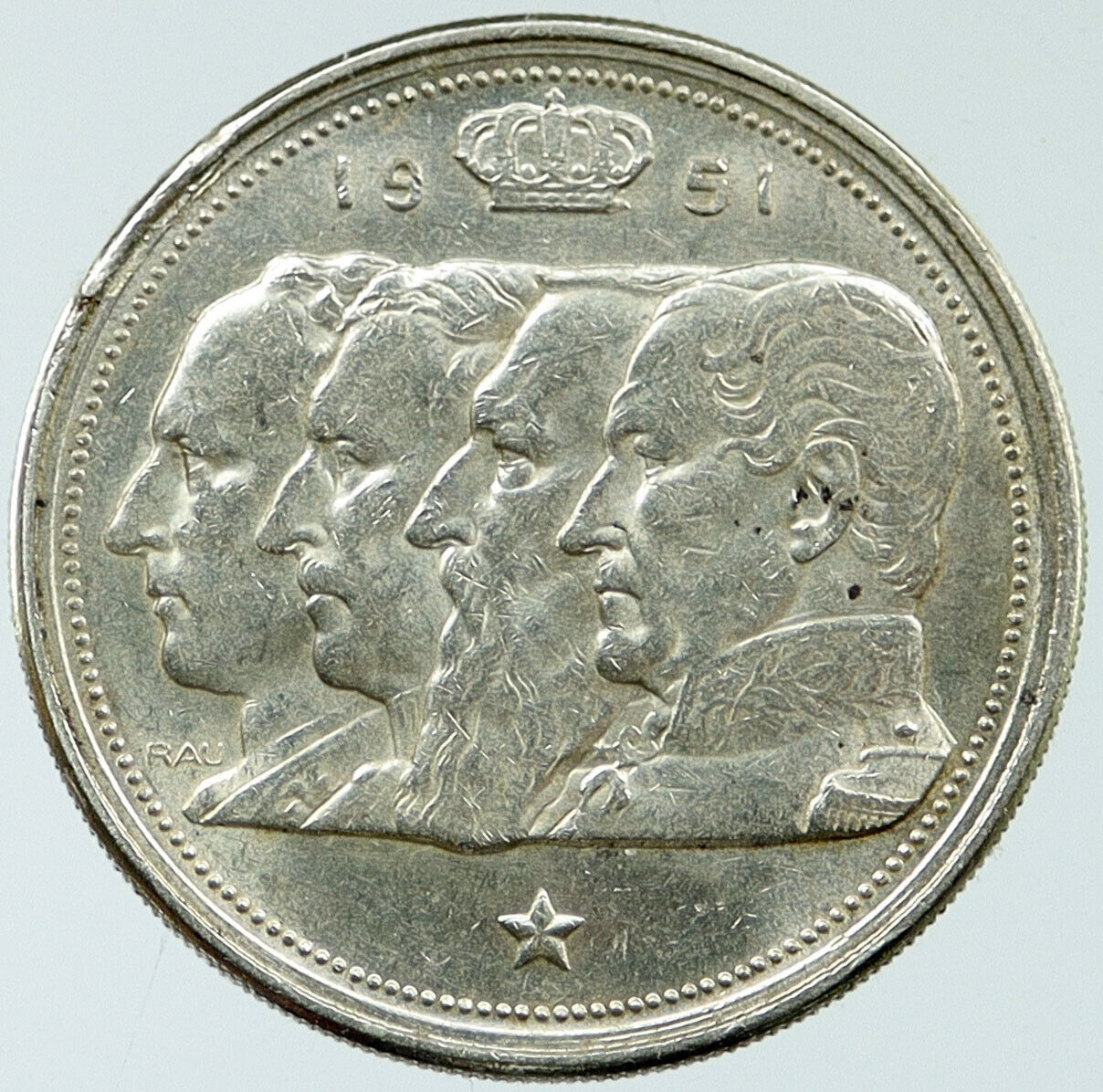 1951 BELGIUM Kings Leopold I II III & Albert I Silver 100 Francs Coin i117633