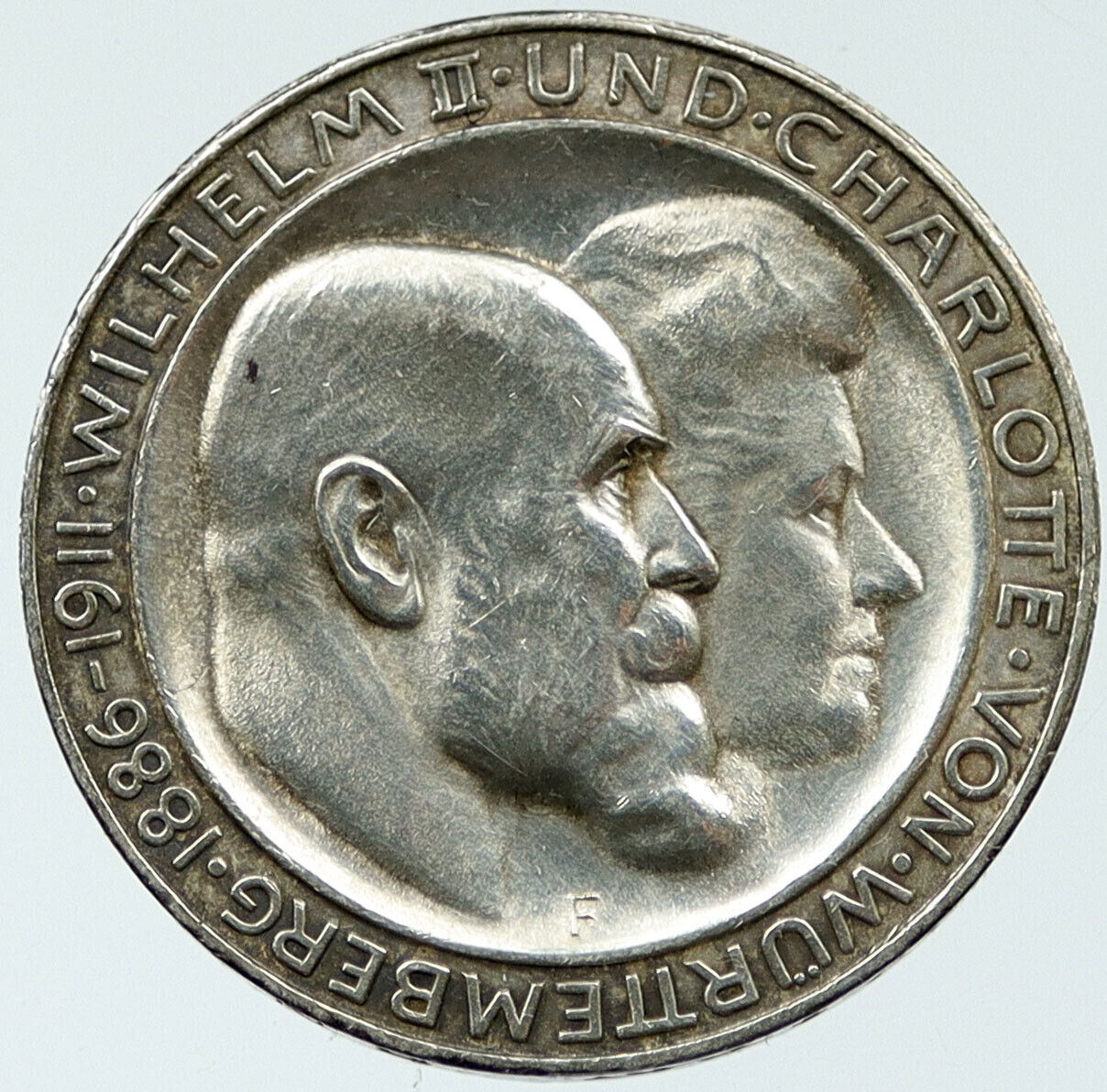 1911 GERMANY Wurttemberg Wilhelm II WEDDING 0.48oz Silver 3 Mark Coin i117648