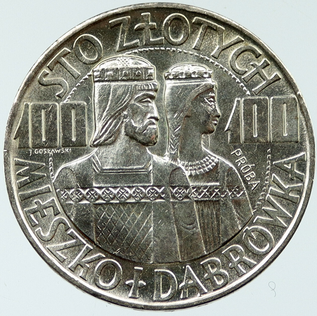 1966 POLAND KING Mieszko Doubravka PROBA 0.57oz Silver 100 Zlotych Coin i117649