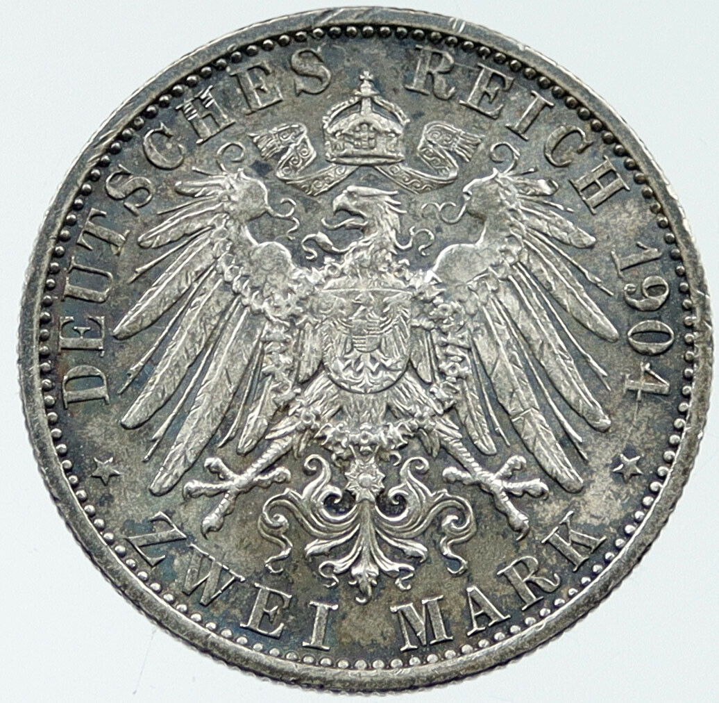 1904 PRUSSIA Germany King WILHELM II 0.32oz SILVER 2 Mark German Coin i117654