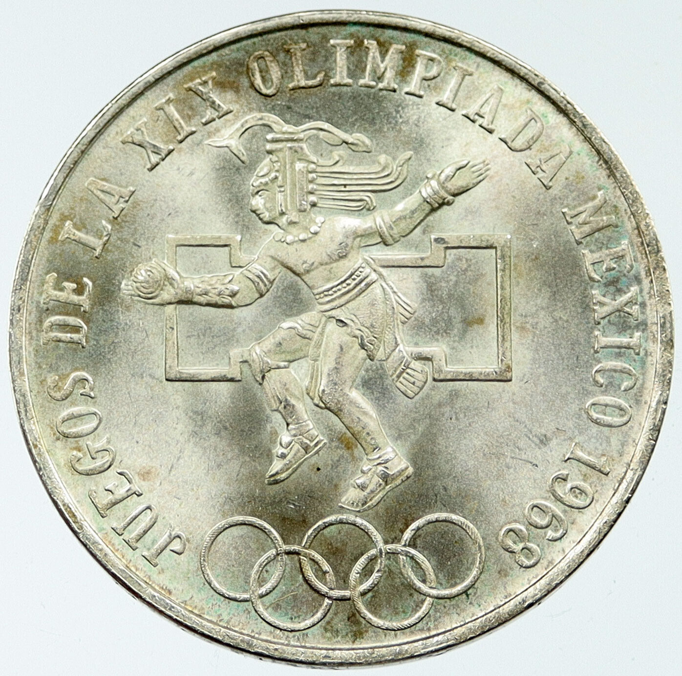 1968 Mexico XIX Olympic Games AZTEC BallGAME 0.51oz Silver 25 Pesos Coin i117656