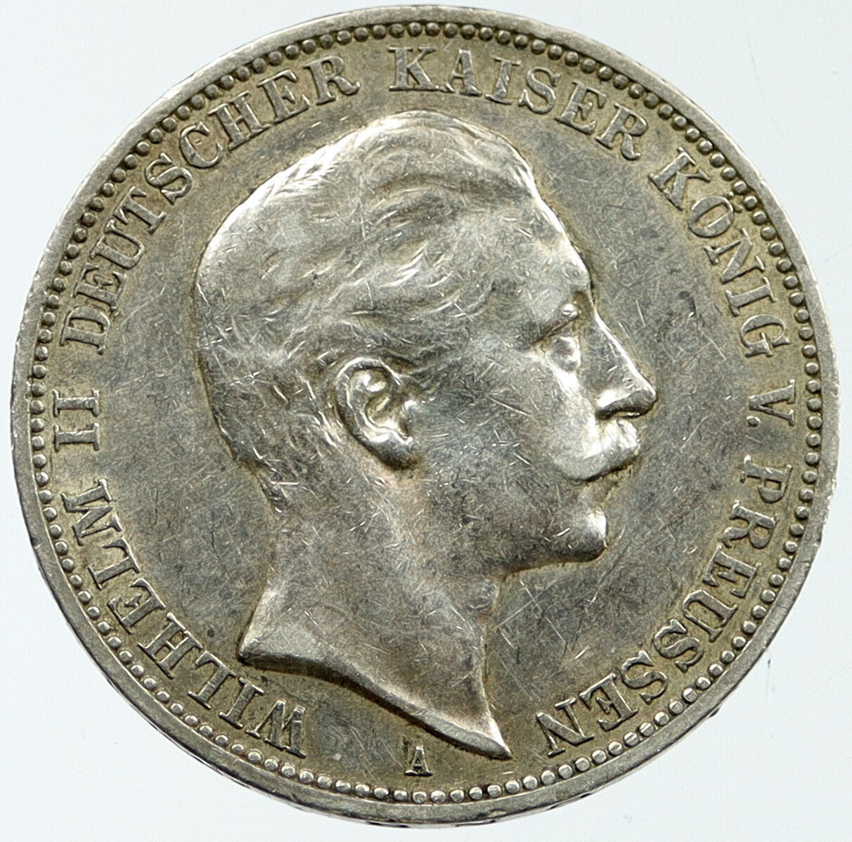 1910 A GERMANY Prussia WILHELM II 0.48oz SILVER 3 Mark GERMAN Coin i117665