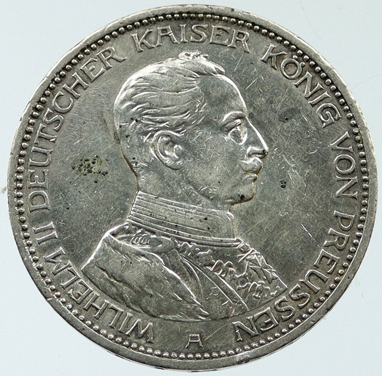 1914 A Germany PRUSSIA King WILHELM II 0.48oz Silver 3 Mark GERMAN Coin i1117667