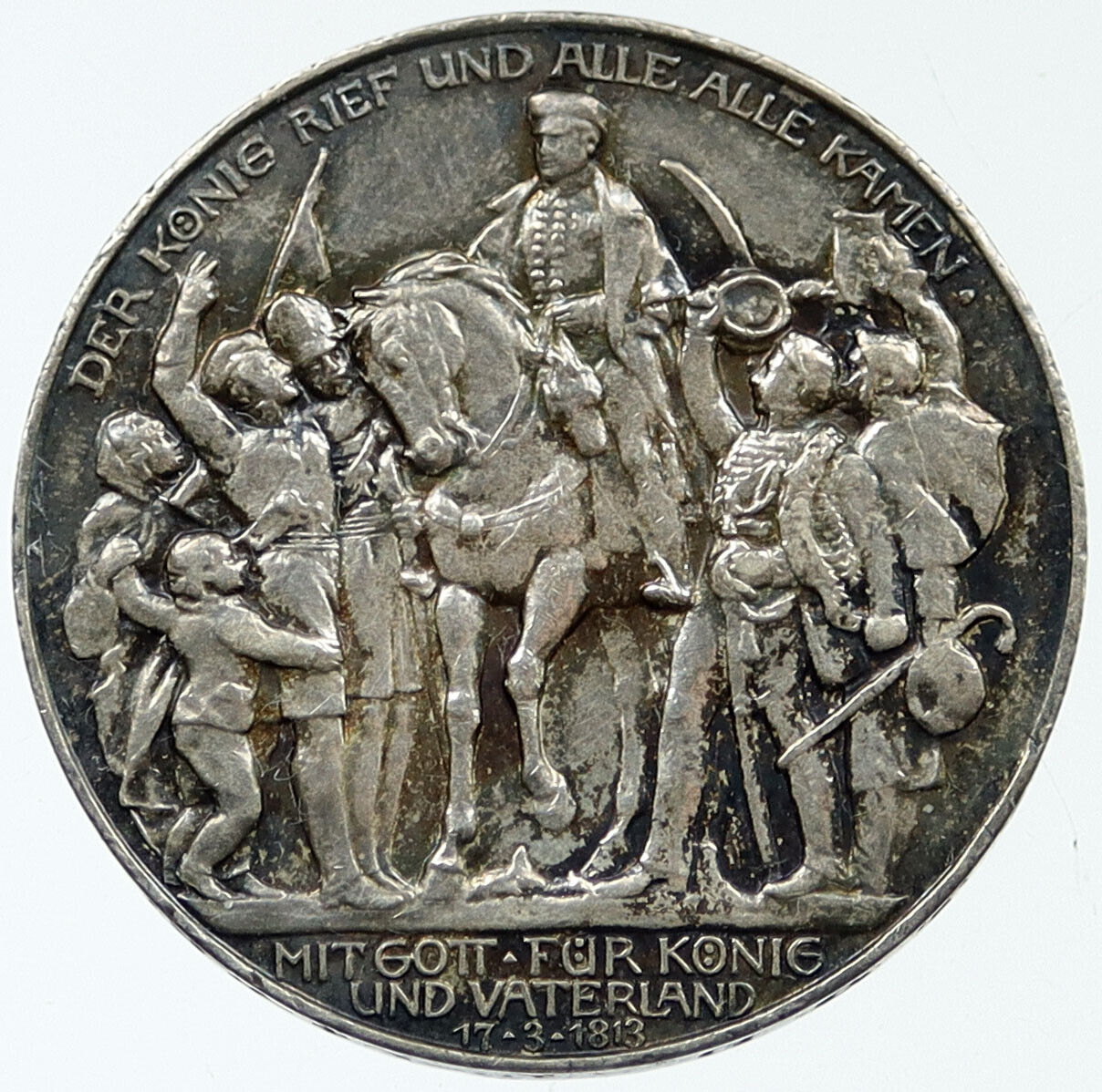 1913 Germany PRUSSIA War vs NAPOLEON 100th Yr 0.48oz Silver 3 Mark Coin i117670