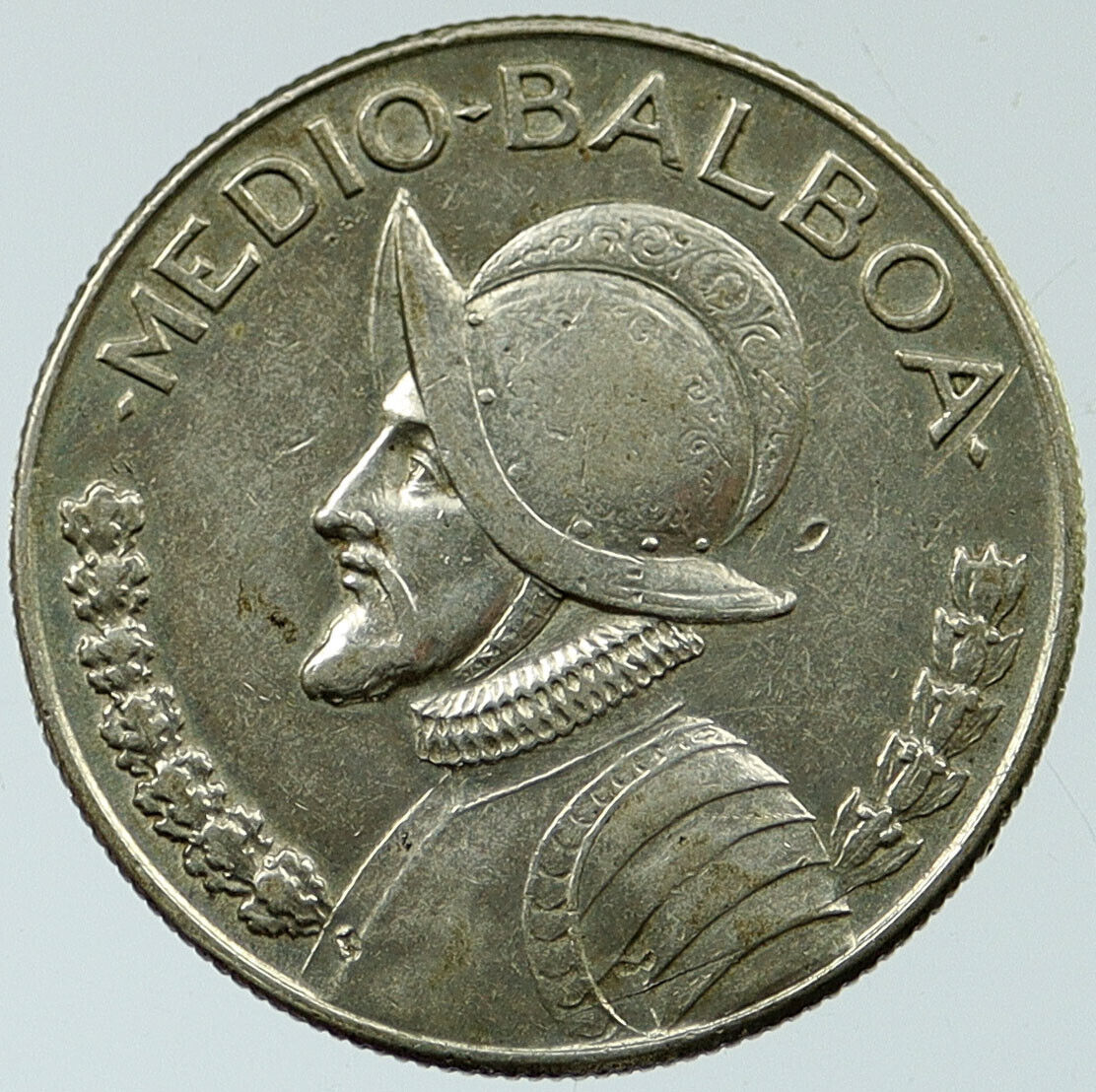 1966 PANAMA Spanish Conquistador Hero Genuine OLD Silver 1/2 BALBOA Coin i117675