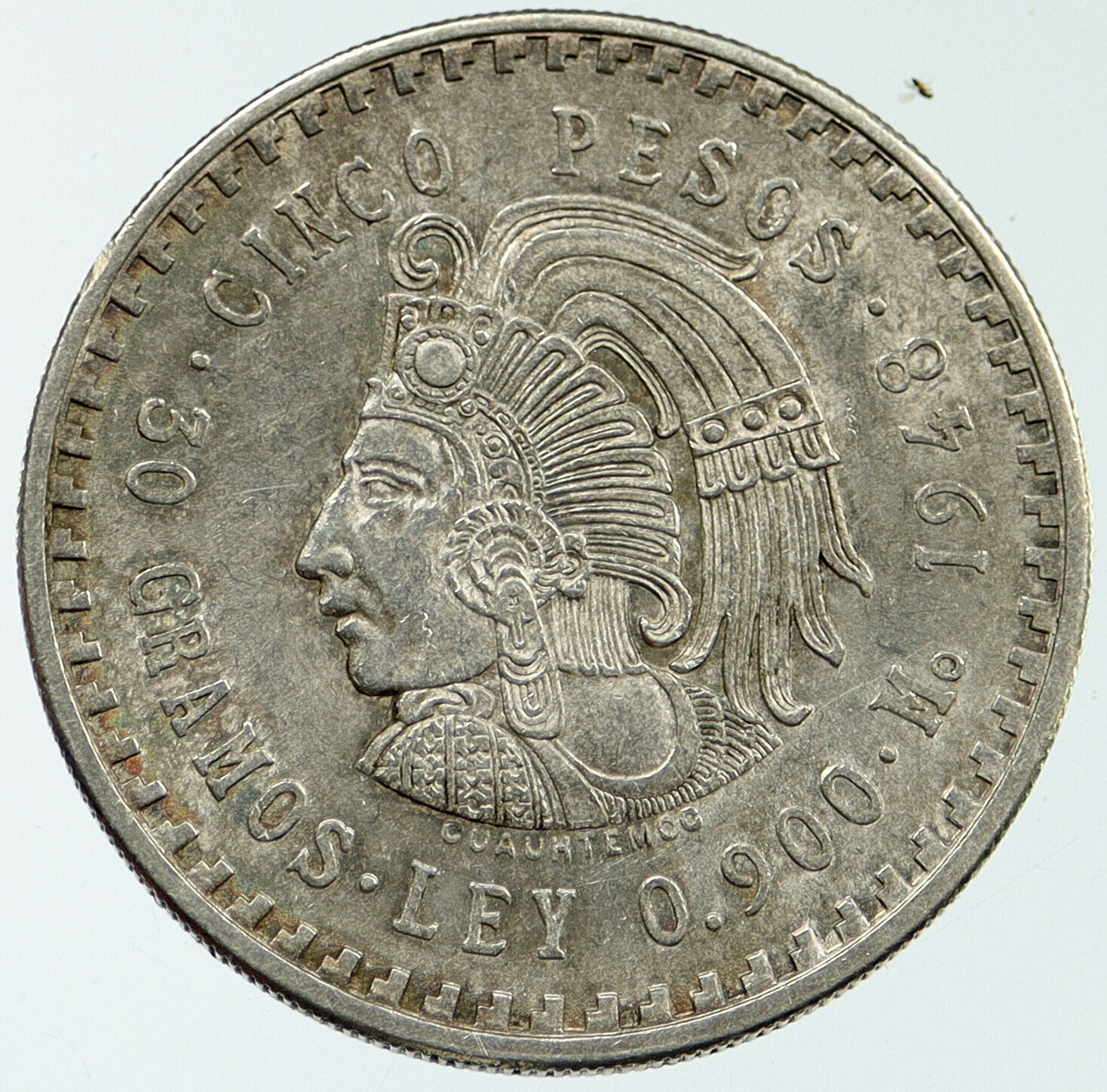 1948 MEXICO Aztec EMPEROR CUAUHTEMOC Eagle BIG 0.86oz Silver 5 Peso Coin i117683