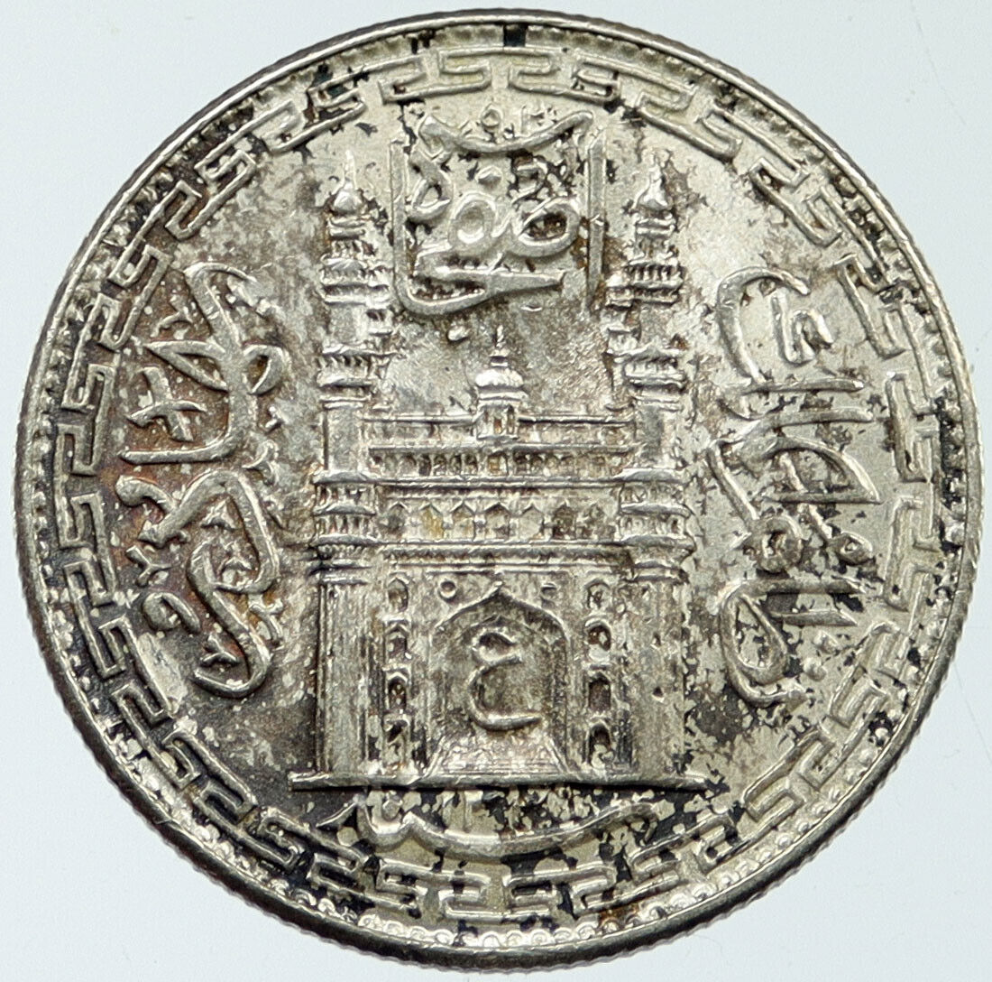 1912 INDIA Princely States Hyderabad CHARMINAR Mosque Silver RUPEE Coin i117685