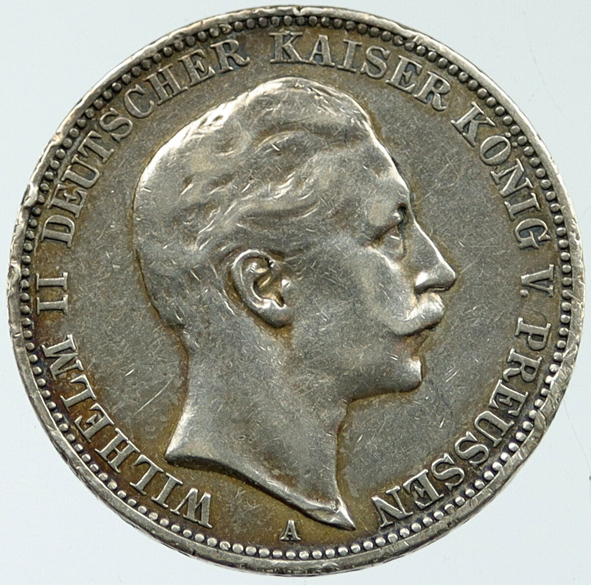 1911 A Germany PRUSSIA King WILHELM II 0.48oz Silver 3 Mark German Coin i117688