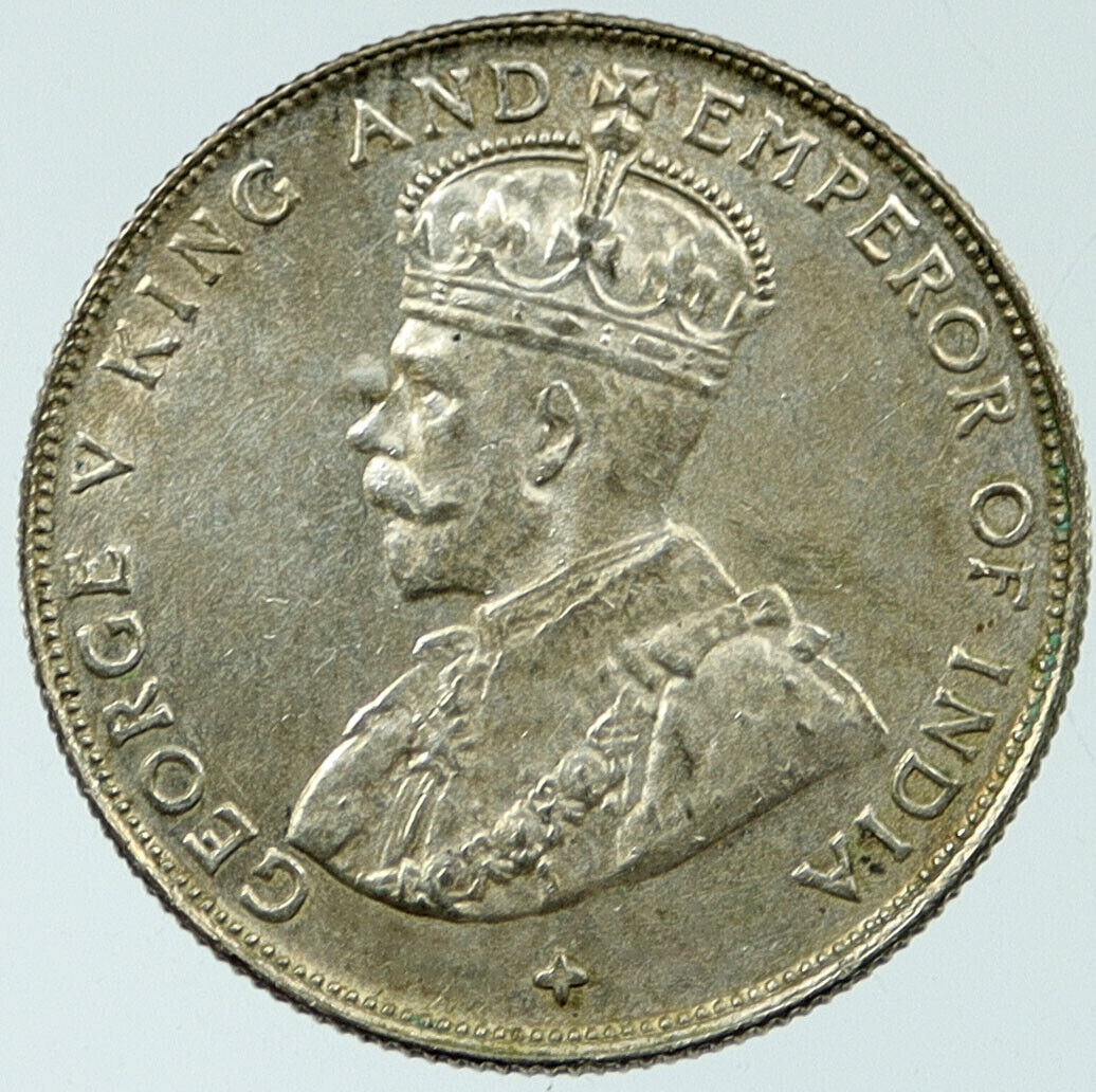 1921 STRAITS SETTLEMENTS UK King George V 0.13oz SILVER 50 CENTS Coin i117678