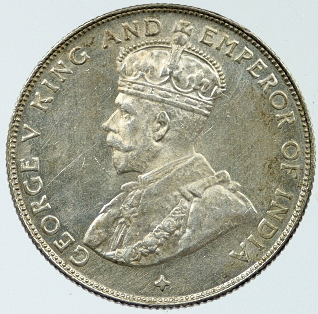 1921 STRAITS SETTLEMENTS UK King George V 0.13oz SILVER 50 CENTS Coin i117679
