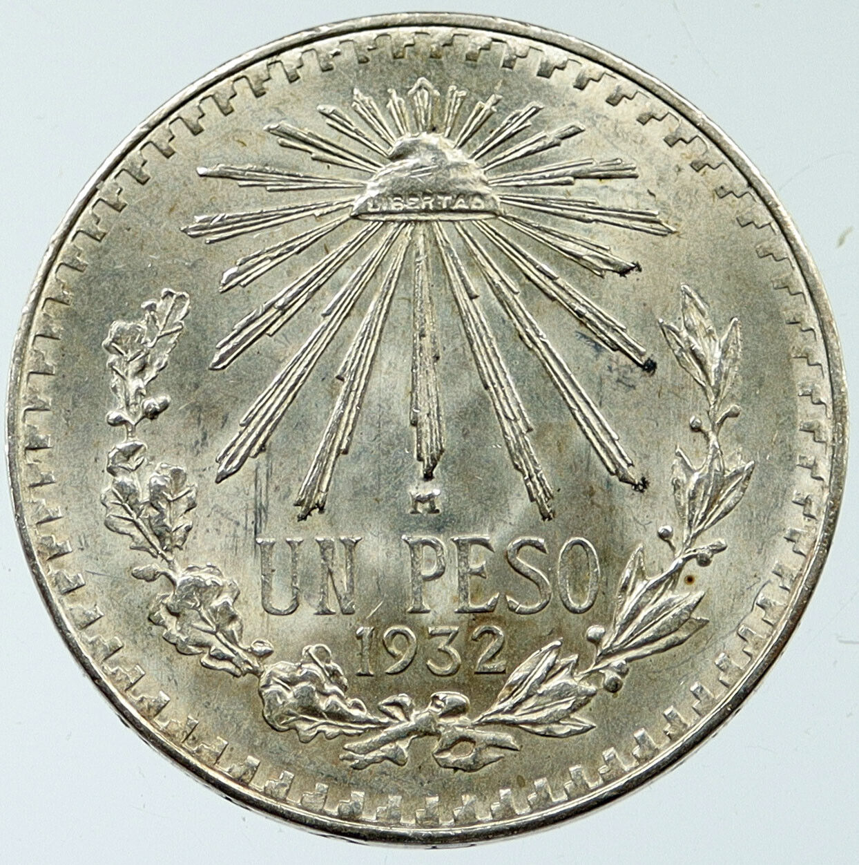 1932 Mo MEXICO Eagle Liberty Rays Cap Mexican 0.38oz Silver 1 Peso Coin i117687
