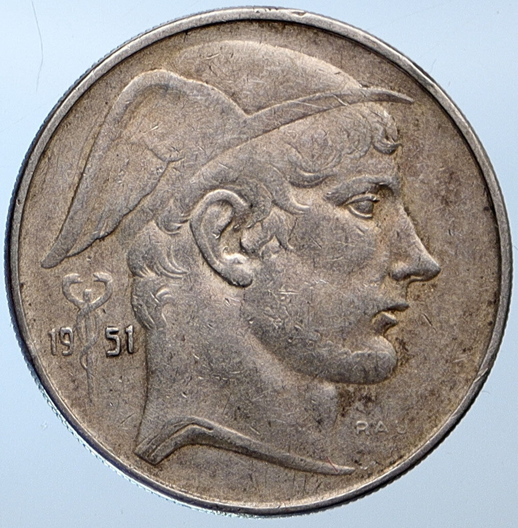 1951 BELGIUM with MERCURY Hermes VINTAGE Silver 20 Francs Belgian Coin i115169