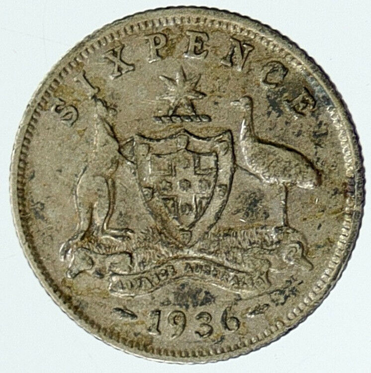 1936 AUSTRALIA King George V Coat-of-Arms Antique Silver Sixpence Coin i117556