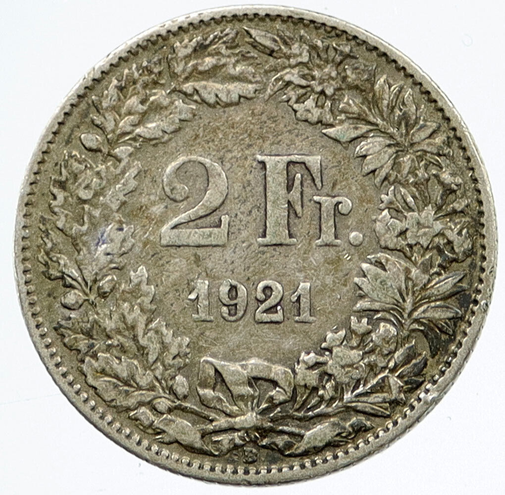 1921 SWITZERLAND HELVETIA Symbolizes SWISS Nation SILVER 2 Francs Coin i117172