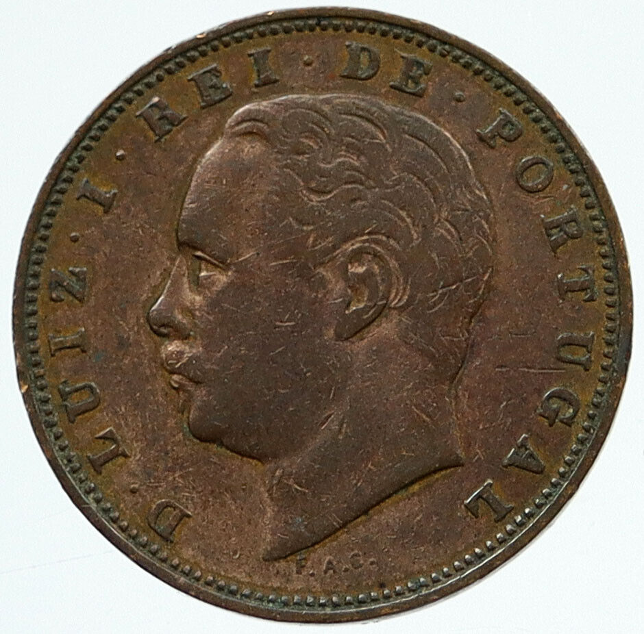 1885 PORTUGAL King LOUIS I Genuine Antique 10 REIS PORTUGUESE Coin i117181