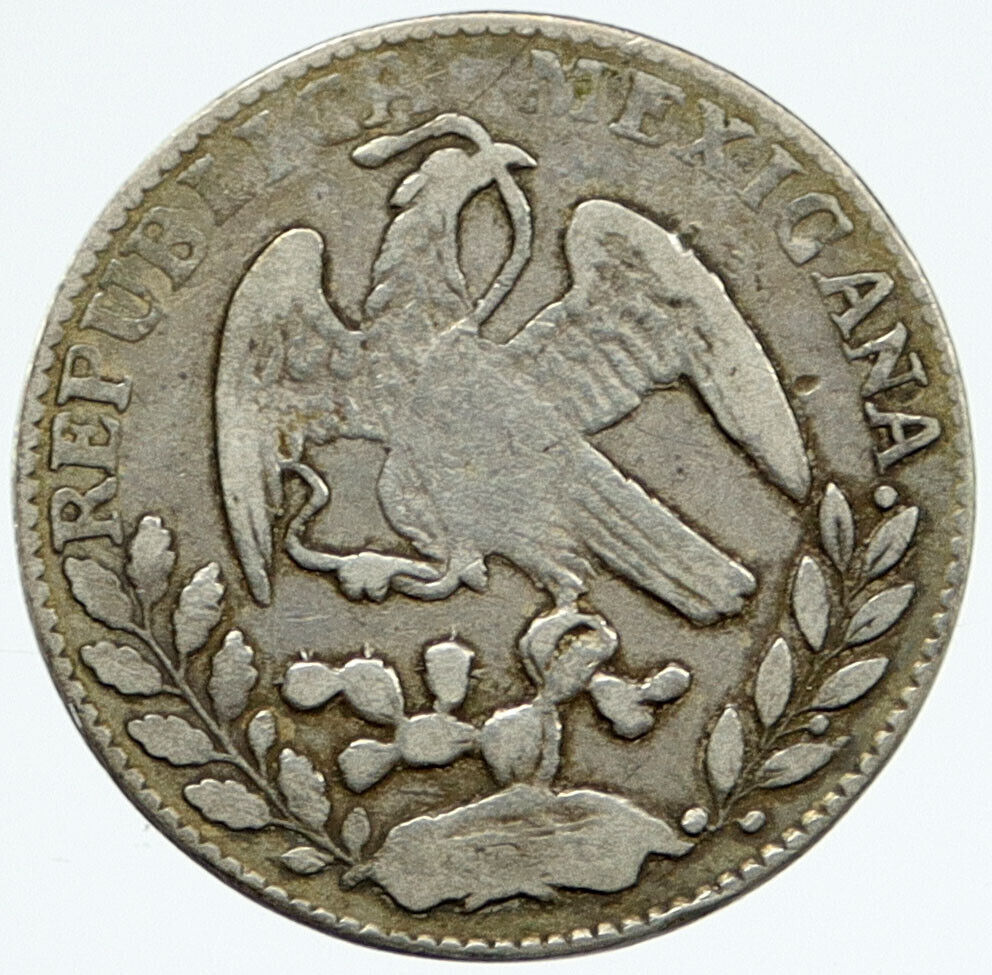 1863 Go YF MEXICO Guanajuato Silver 2 Reales MEXICAN EAGLE CAP Coin i117185