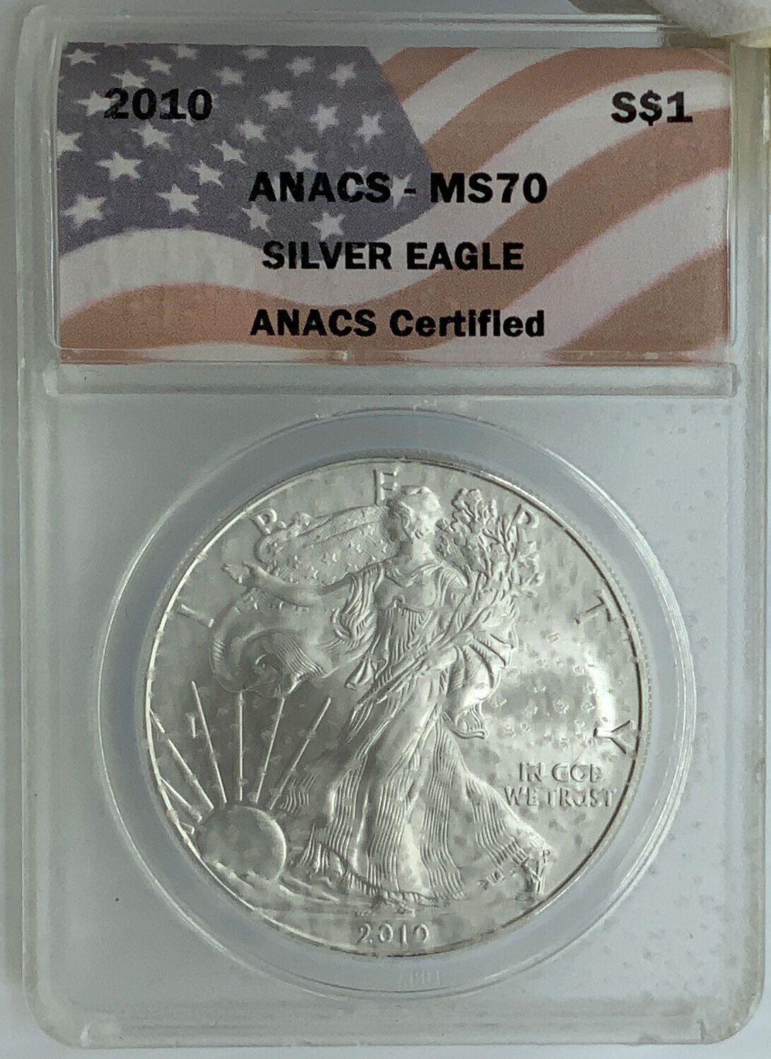2010 UNITED STATES Silver Eagle $1 Dollar Coin ANACS CERTIFIED MS 70 i116014