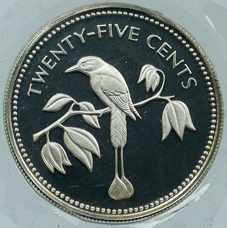 1974 BELIZE Avifauna FRIGATE BIRDS Authentic Proof Silver 25 Cents Coin i118217