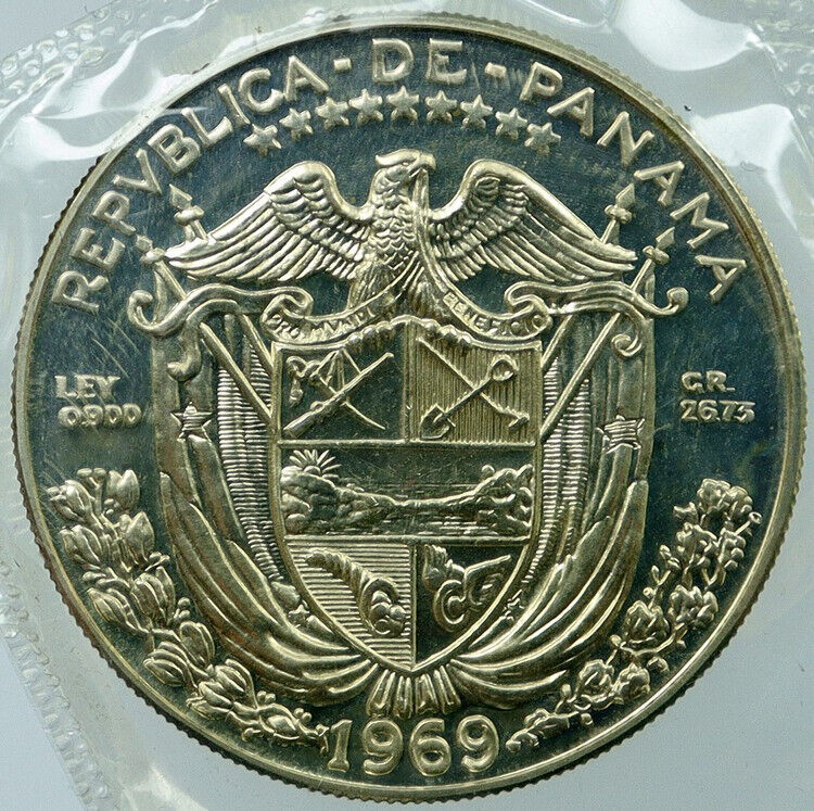 1969 PANAMA Large Balboa PROOF Antique Silver Vintage Panamian Coin i118208