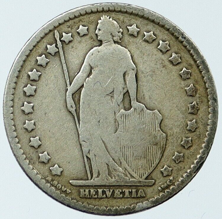 1910 SWITZERLAND - SILVER 1 Franc Coin HELVETIA Symbolizes SWISS Nation i118245