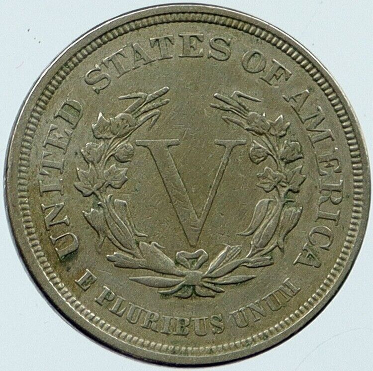 1883 UNITED STATES US LIBERTY Antique NO CENT Old VINTAGE Nickel 5C Coin i118276