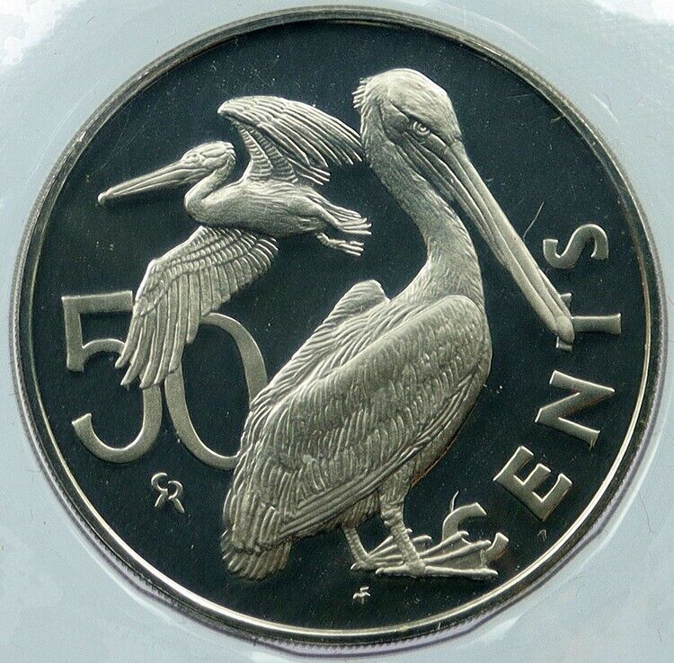 1974 BRITISH VIRGIN ISLANDS UK Queen Elizabeth II 50 Cents Coin PELICAN i118313