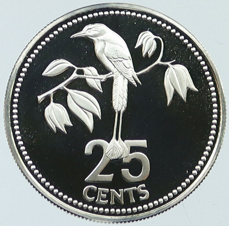 1975 BELIZE Blue-crowned Motmot Bird VINTAGE Proof Silver 25 CENTS Coin i118310