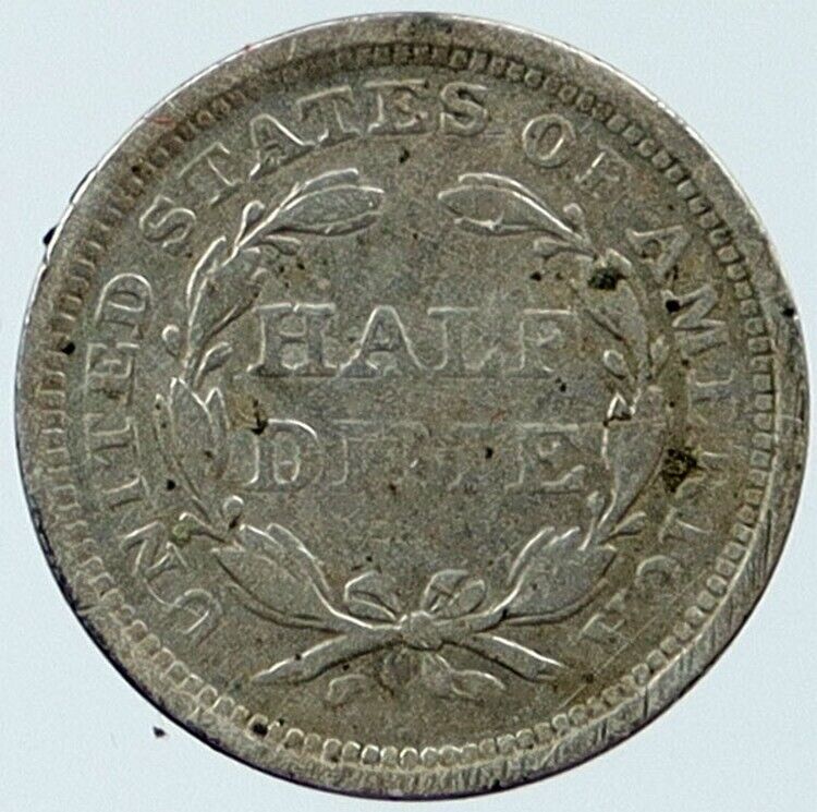 1857 O UNITED STATES US Silver SEATED LIBERTY Old Silver HALF DIME Coin i118320