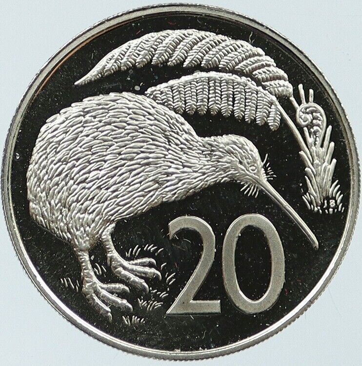 1977 NEW ZEALAND UK QUEEN Elizabeth II Proof 20 Cents Coin KIWI BIRD i118325