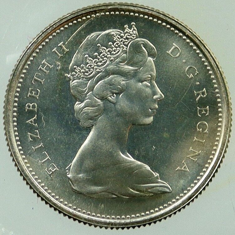 1965 CANADA under UK Queen ELIZABETH II Silver 25 Cent Coin CARIBOU i118384