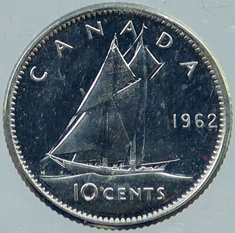 1962 CANADA Queen ELIZABETH II Silver 10 Cents Coin BLUENOSE SHIP i118372