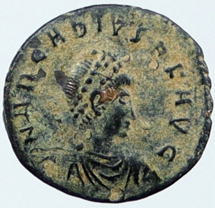 ARCADIUS 388AD Christian Symbol Victory Angel Genuine Ancient Roman Coin i118409