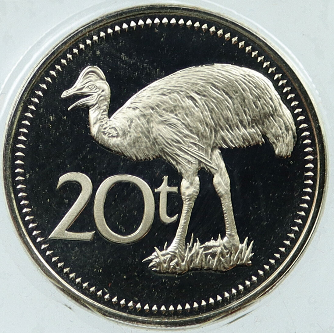 1975 PAPUA NEW GUINEA Bennetts Cassowary BIRD Bank Proof 20 Toea Coin i115086