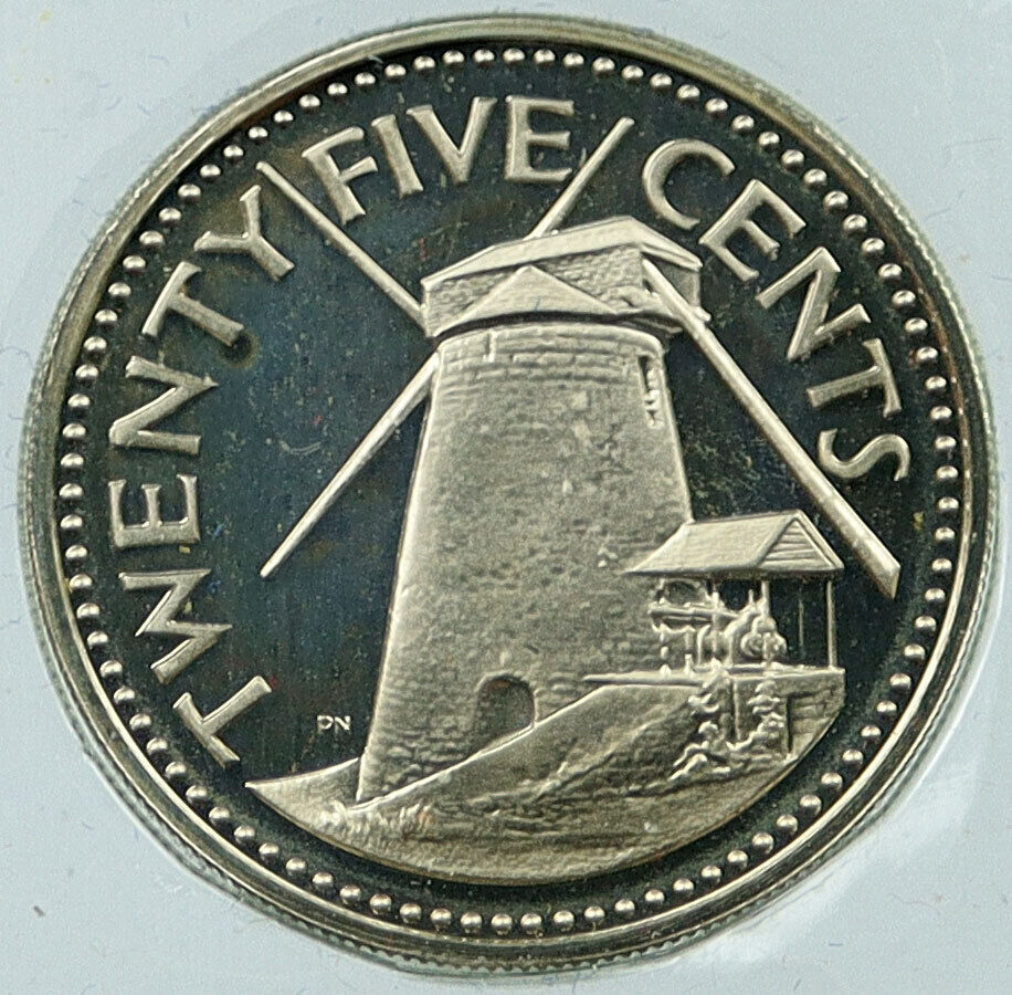 1973 BARBADOS UK Windmill Silo Industry Old VINTAGE Proof 25 Cents Coin i115092