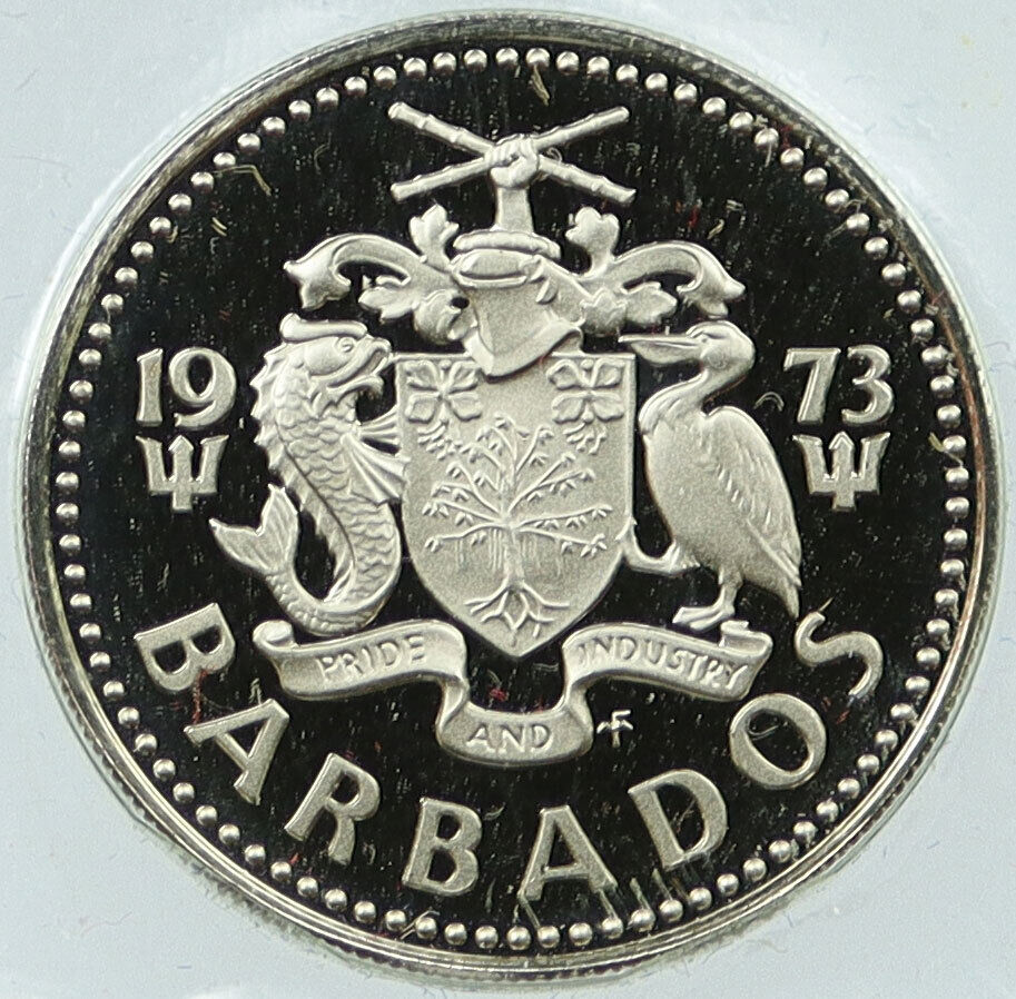 1973 BARBADOS UK Windmill Silo Industry Old VINTAGE Proof 25 Cents Coin i115092