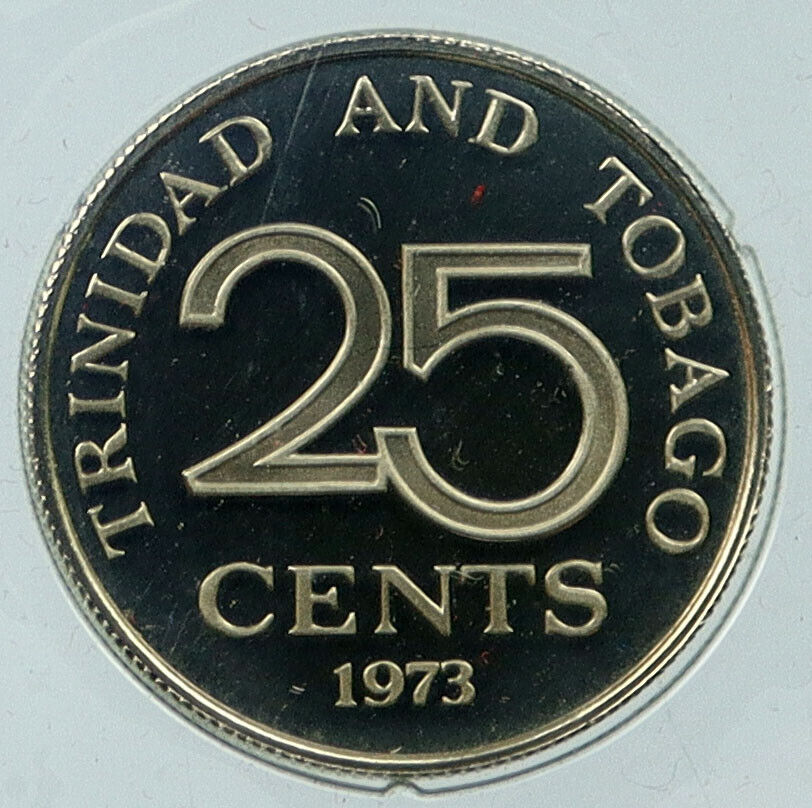 1973 TRINIDAD and TOBAGO One Year Type PROOF Antique 25 Cents Coin i115099