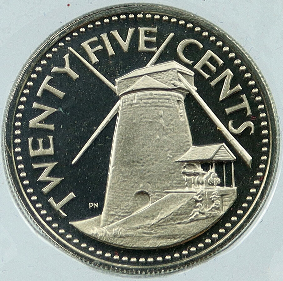 1973 BARBADOS UK Windmill Silo Industry Old VINTAGE Proof 25 Cents Coin i115093