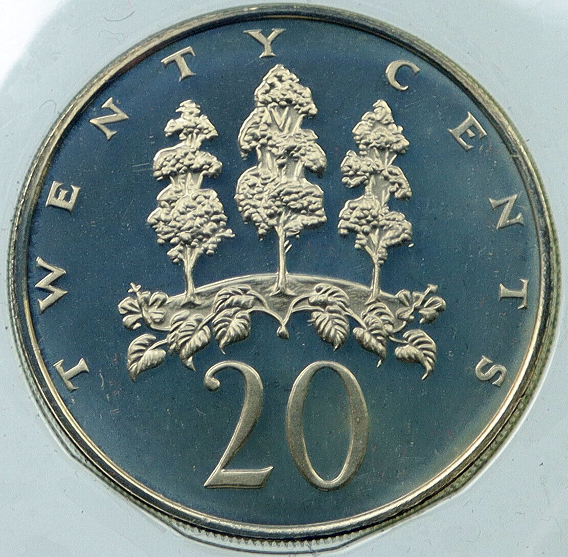 1973 JAMAICA Nature MAHOE TREES Authentic OLD VINTAGE 20 Cents Coin i115097