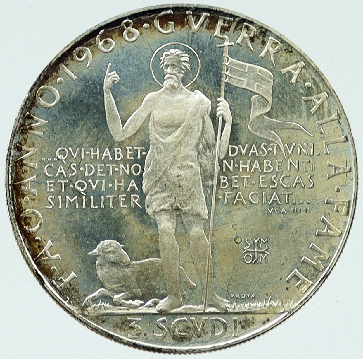 1968 ORDER OF MALTA FAO Commemorative Pattern 3 Scudi Silver Coin StJOHN i117294