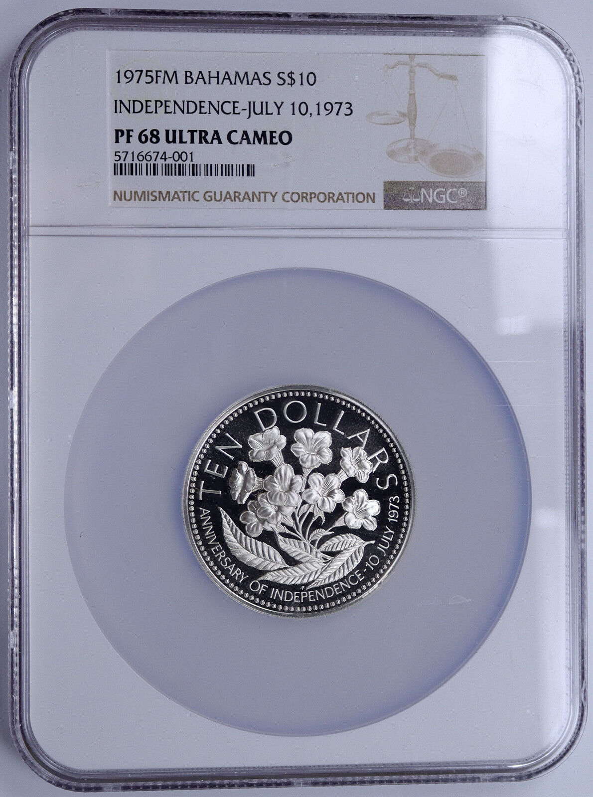 1975 The BAHAMAS Independence Flowers VINTAGE Proof Silver $10 Coin NGC i118655