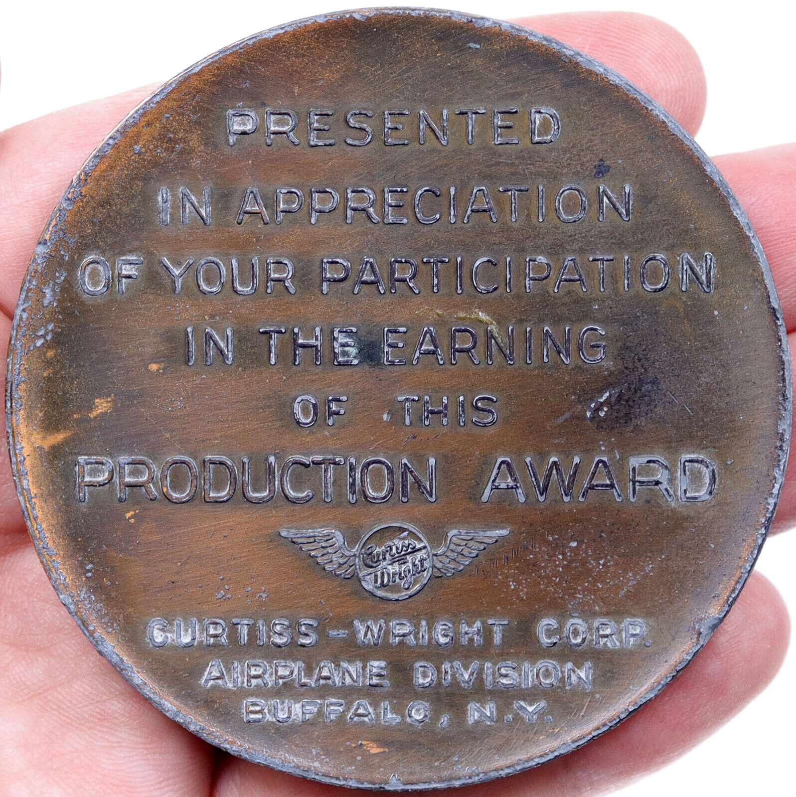 1942 WWII Era ARMY NAVY AIRPLANE Production Award Medal CURTISS-WRIGHT i118660