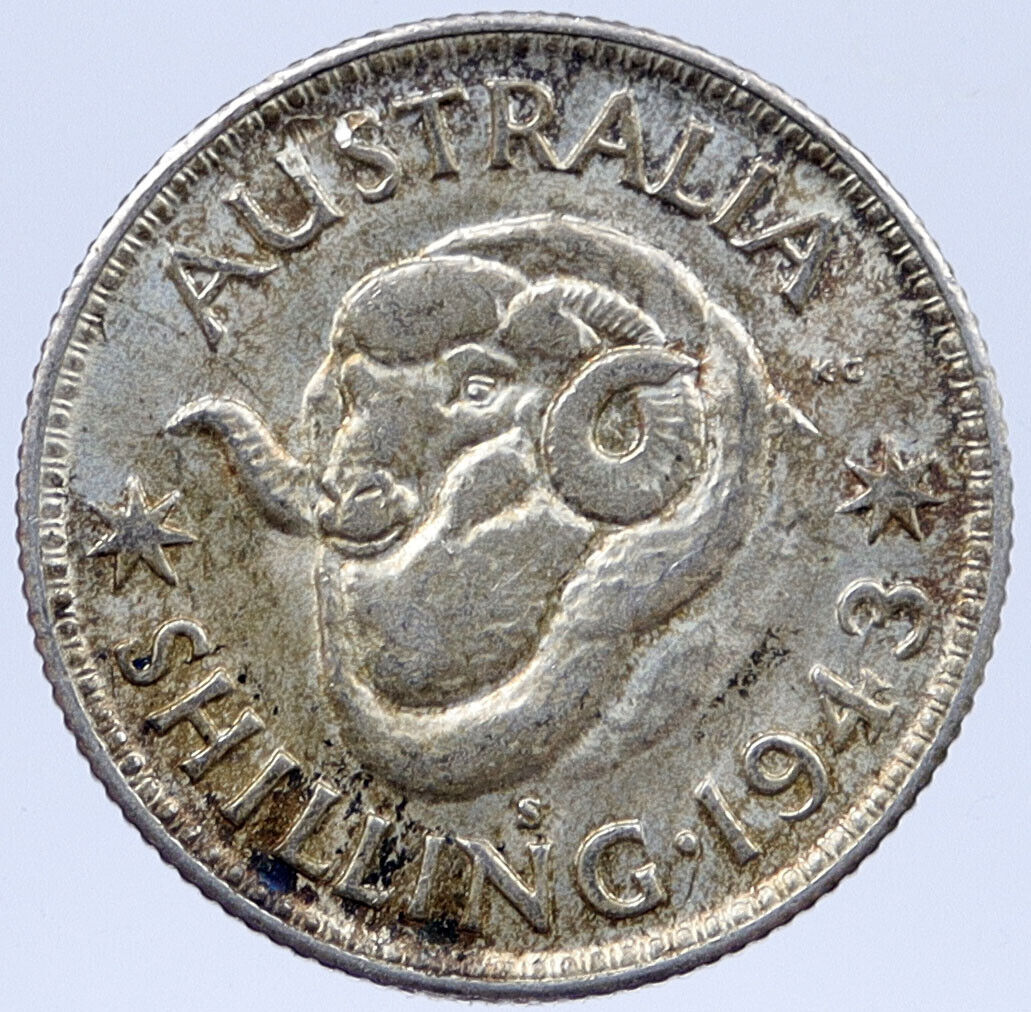 1943 S AUSTRALIA King George VI United Kingdom Silver Shilling Coin RAM i118673
