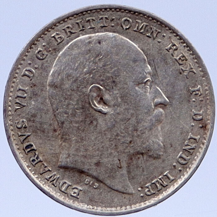 1902 GREAT BRITAIN UK King EDWARD VII UK Genuine SILVER Threepence Coin i118705