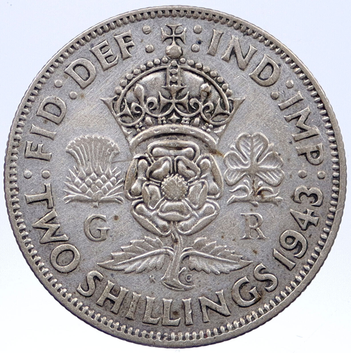 1943 United Kingdom UK Great Britain GEORGE VI Crown Silver Florin Coin i118698