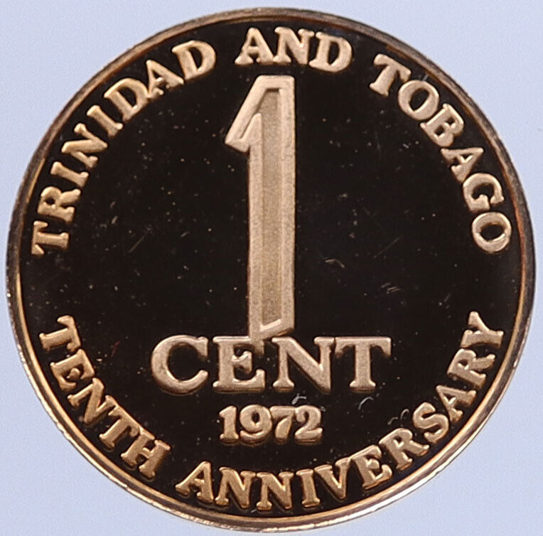 1972 TRINIDAD and TOBAGO 10th Anniversary Sealed Proof 1 Cent Coin i118722